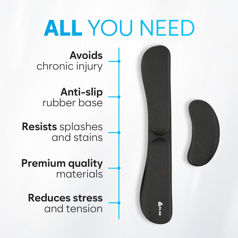 KLIM Keyboard Wrist Rest  Wrist Rest for Computer Keyboard  Memory Foam  Wrist Support  Ergonomic Design for Typing Pain Relief  2 Pieces Mouse & Keyboard Set  Mouse Wrist Rest  Stain Resistant  Black - Image 5